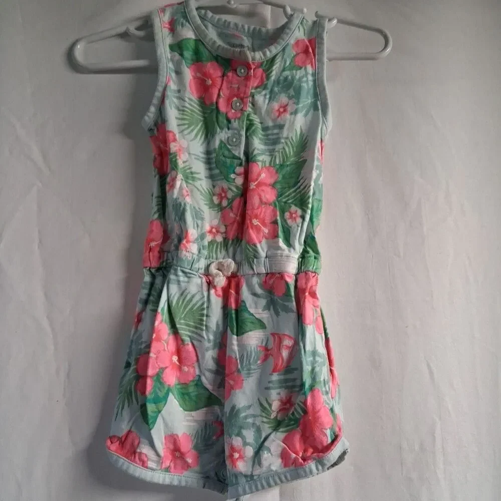 Baby Girl New Carter's 12 Month Blue Floral Romper Outfit - Picture 1 of 5